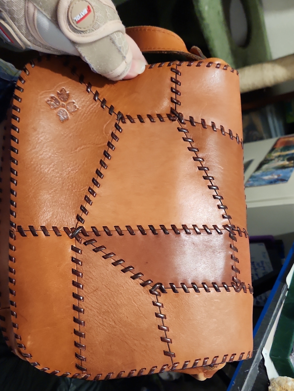 Handstitched Tan Leather Patchwork Patricia Nash Crossbody Bag
